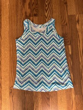 Avenue Chevron Print Blue rib knit Tank Top - Women's Casual Shell
